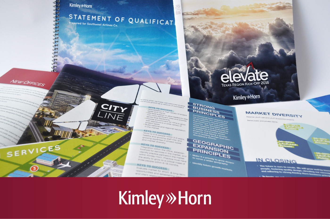 A variety of print marketing for Kimley-Horn and Associates, Inc.
