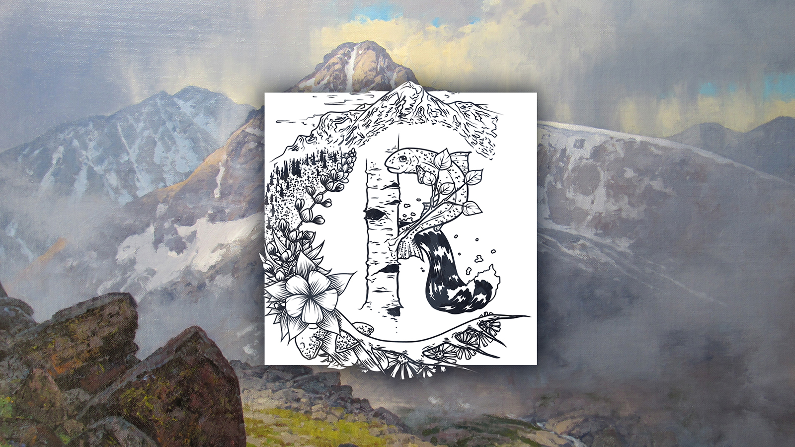A variation on Claggett/Rey Gallery's CR logo, drawn with local Eagle Valley flora and fauna